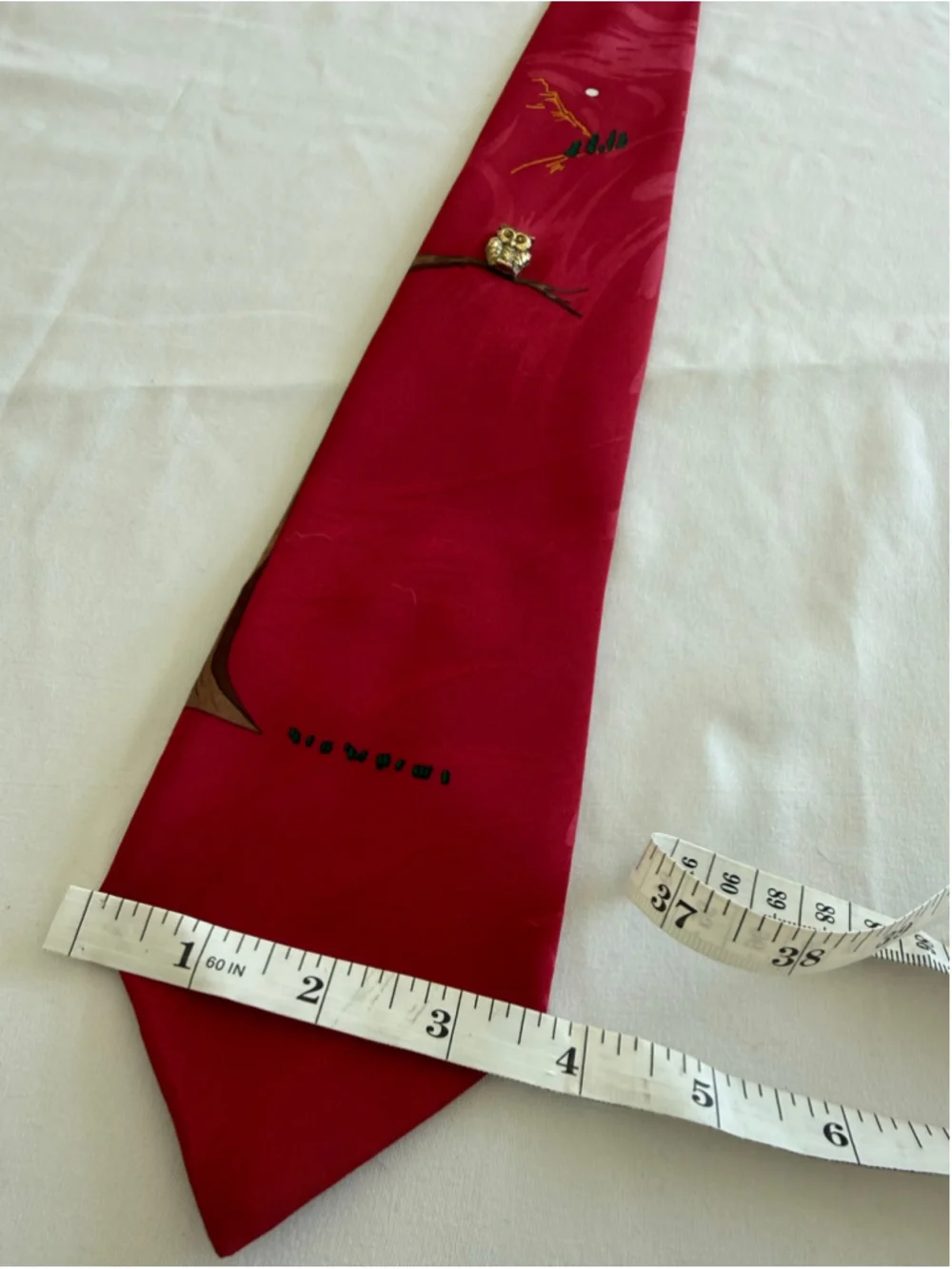 Men's Vintage Vicky Davis Red Gold Owl Novelty Tie One Size
